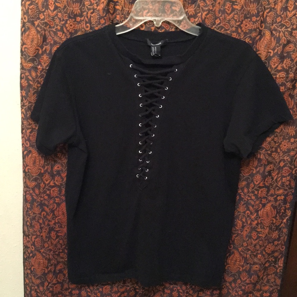 Black Tee with laces down the middle